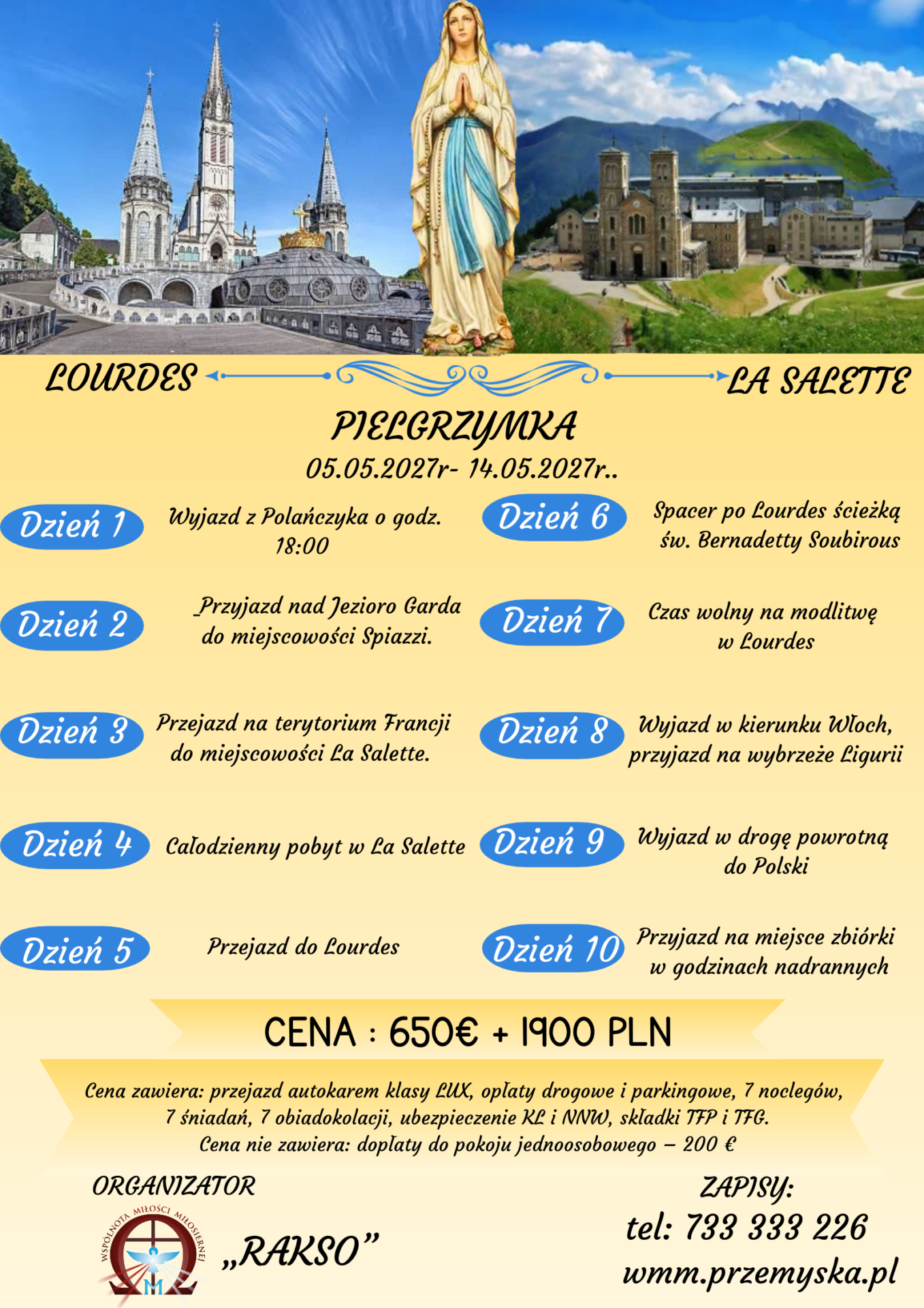 Pielgrzymka do&nbsp;La&nbsp;Salette i&nbsp;Lourdes 2027
